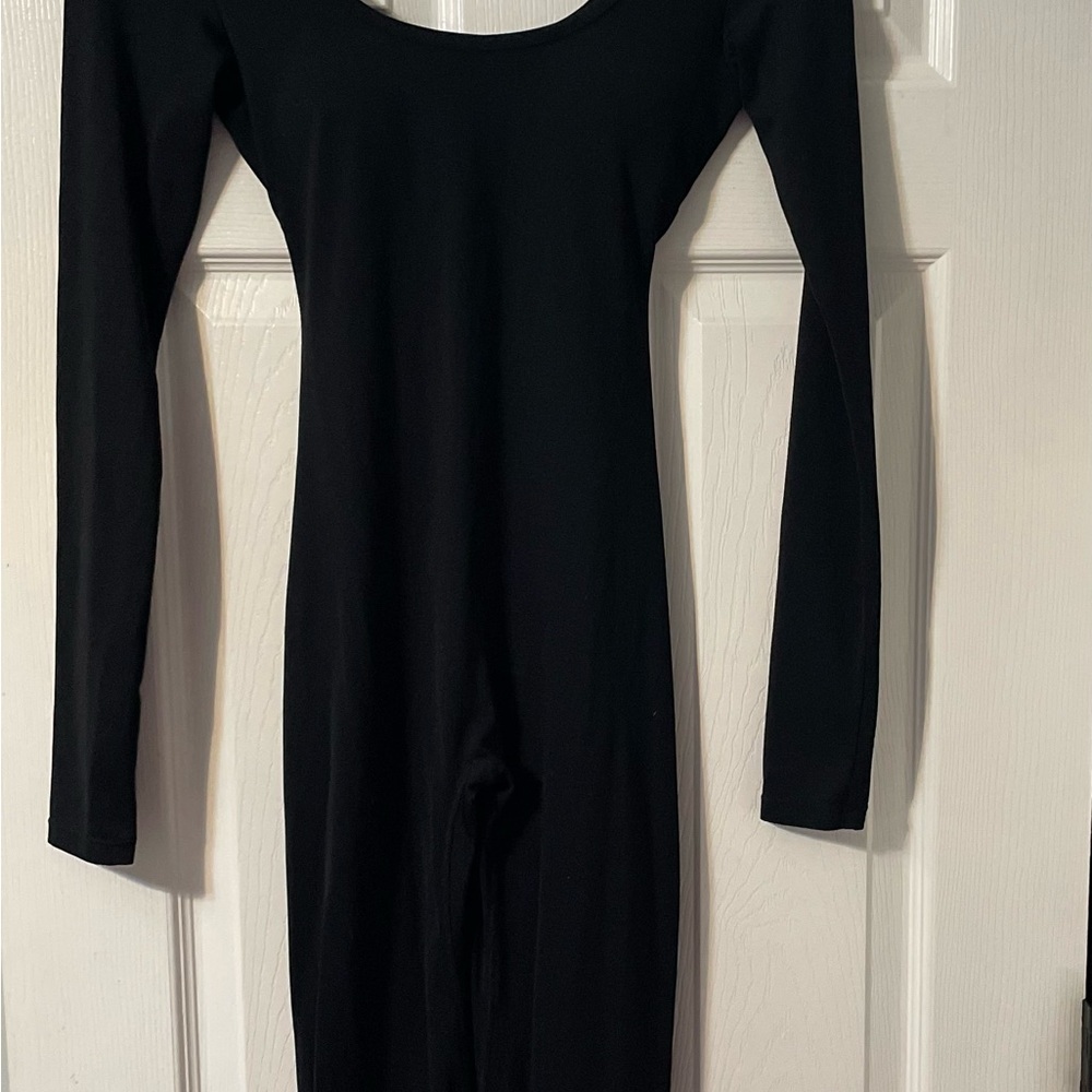 Black Long Sleeve athletic flare jumpsuit